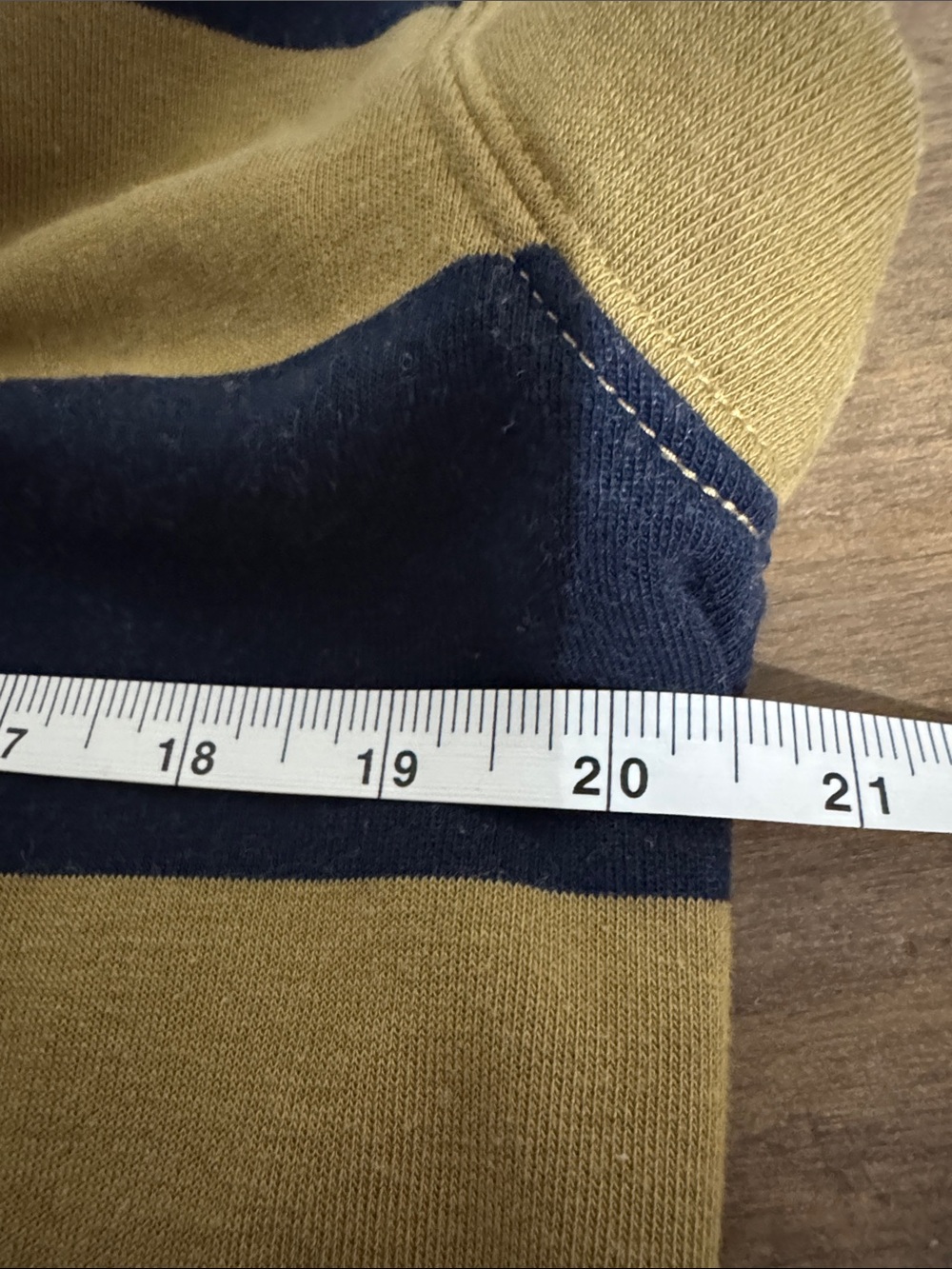 EVER EVE Striped Short Sleeve Sweatshirt Top M Mustard Navy - Picture 7 of 7
